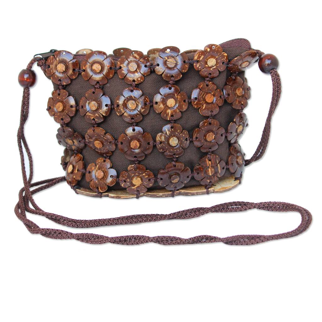 Handmade Coconut Shell 'Petite Blossoms' Shoulder Bag (Thailand)