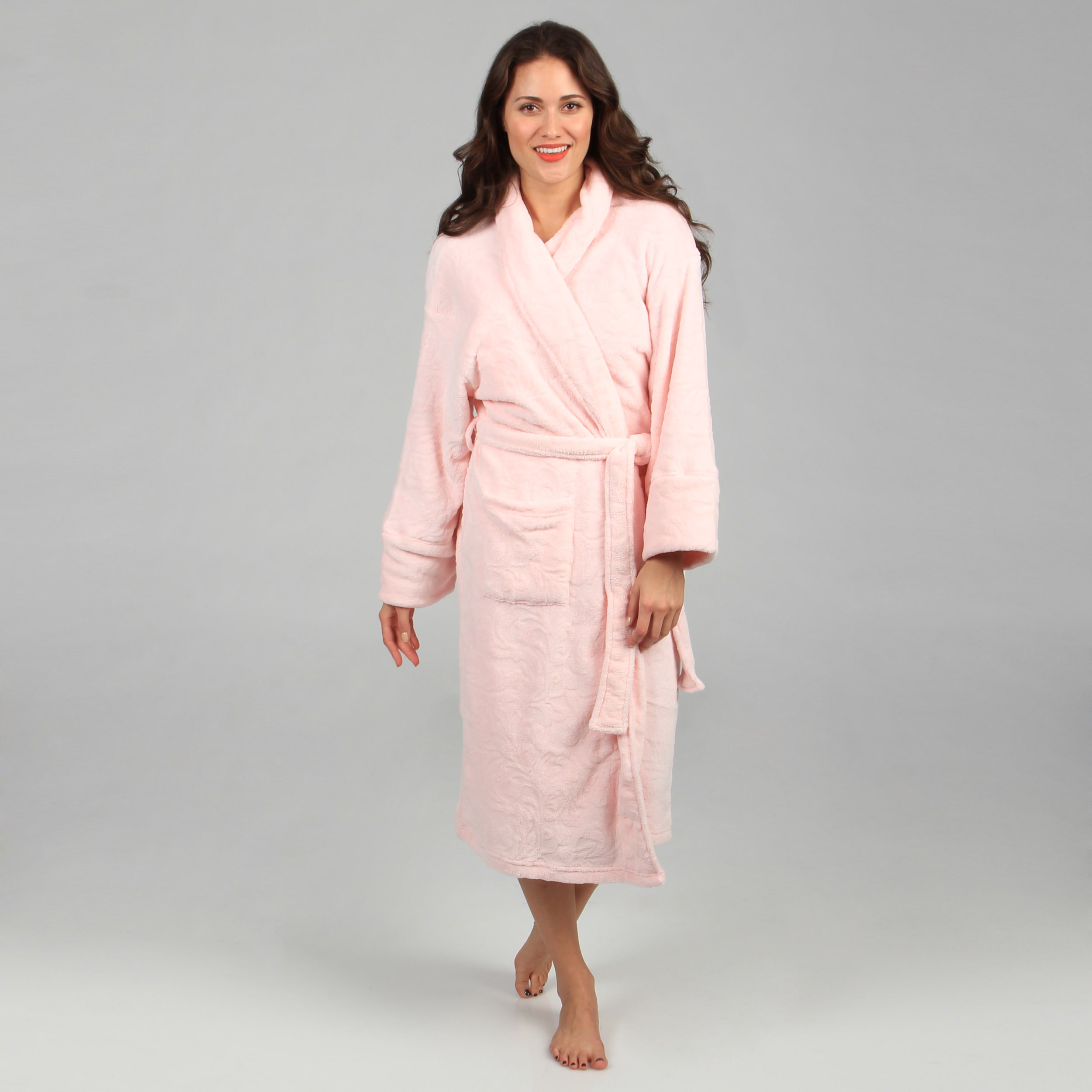 Aegean Apparel Women's Light Pink Embossed Scroll Plush Robe ...