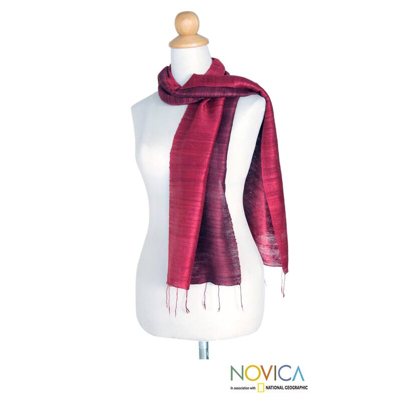 Handmade Silk 'Roses and Red Wine' Scarf (Thailand)