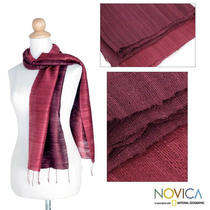 Handmade Silk 'Roses and Red Wine' Scarf (Thailand)