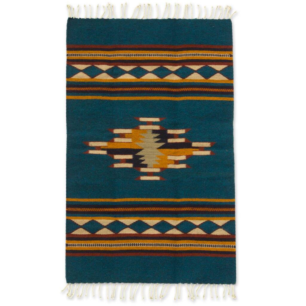 Handmade Zapotec 'Blue Diamond Design' Wool Rug (Mexico) - Multi - 2' x 3'6