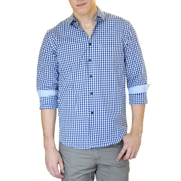 Something Strong Men's Slim Fit Gingham Plaid Shirt Casual Shirts