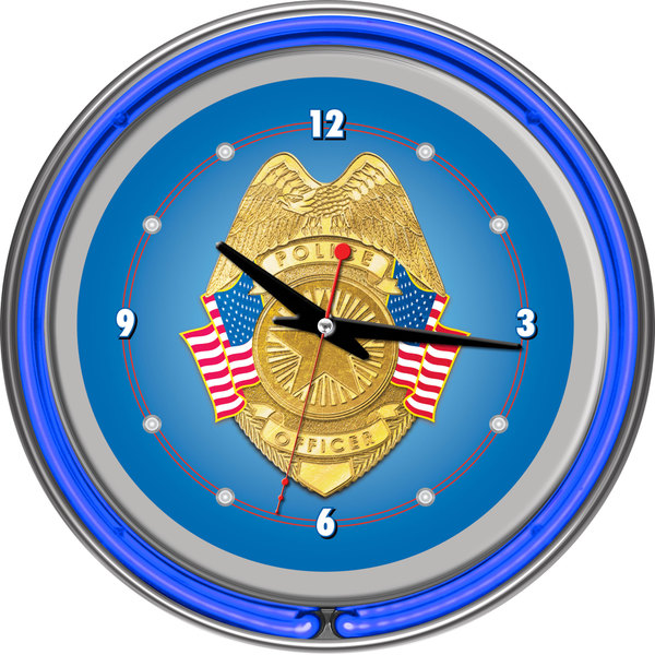 Police Officer Chrome Double Ring Neon Clock