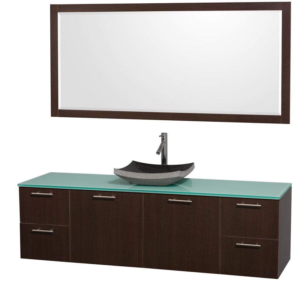 Wyndham Collection Amare 72 inch Espresso/ Green Top/ Granite Sink Vanity Set