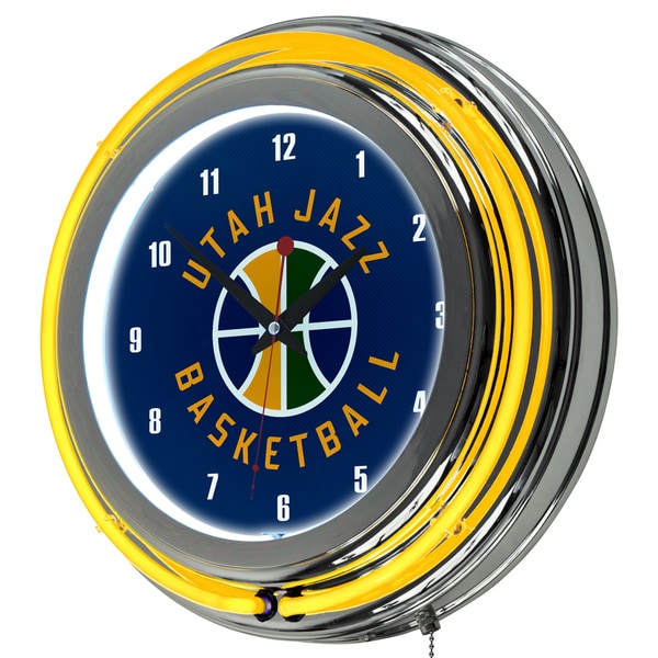 Utah Jazz NBA Chrome Double Neon Ring Clock