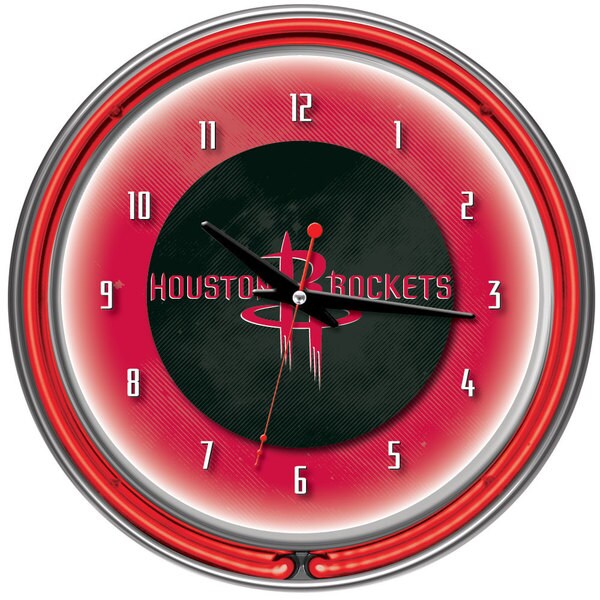 Houston Rockets NBA Chrome Double Neon Ring Clock