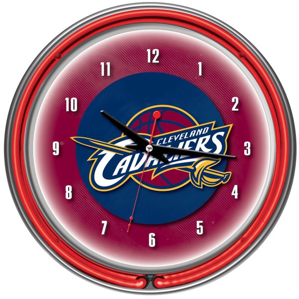Cleveland Cavaliers NBA Chrome Double Neon Ring Clock