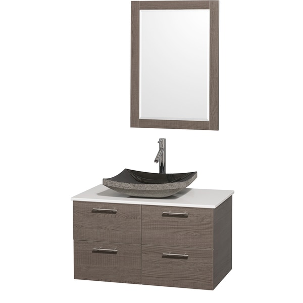 Wyndham Collection Amare 36 inch Grey Oak/ White Top/ Granite Sink