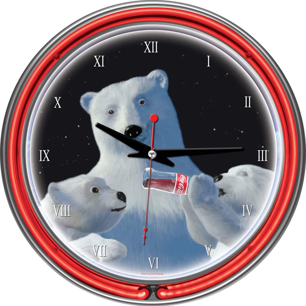Coca-Cola Polar Bear with Cubs Neon Clock