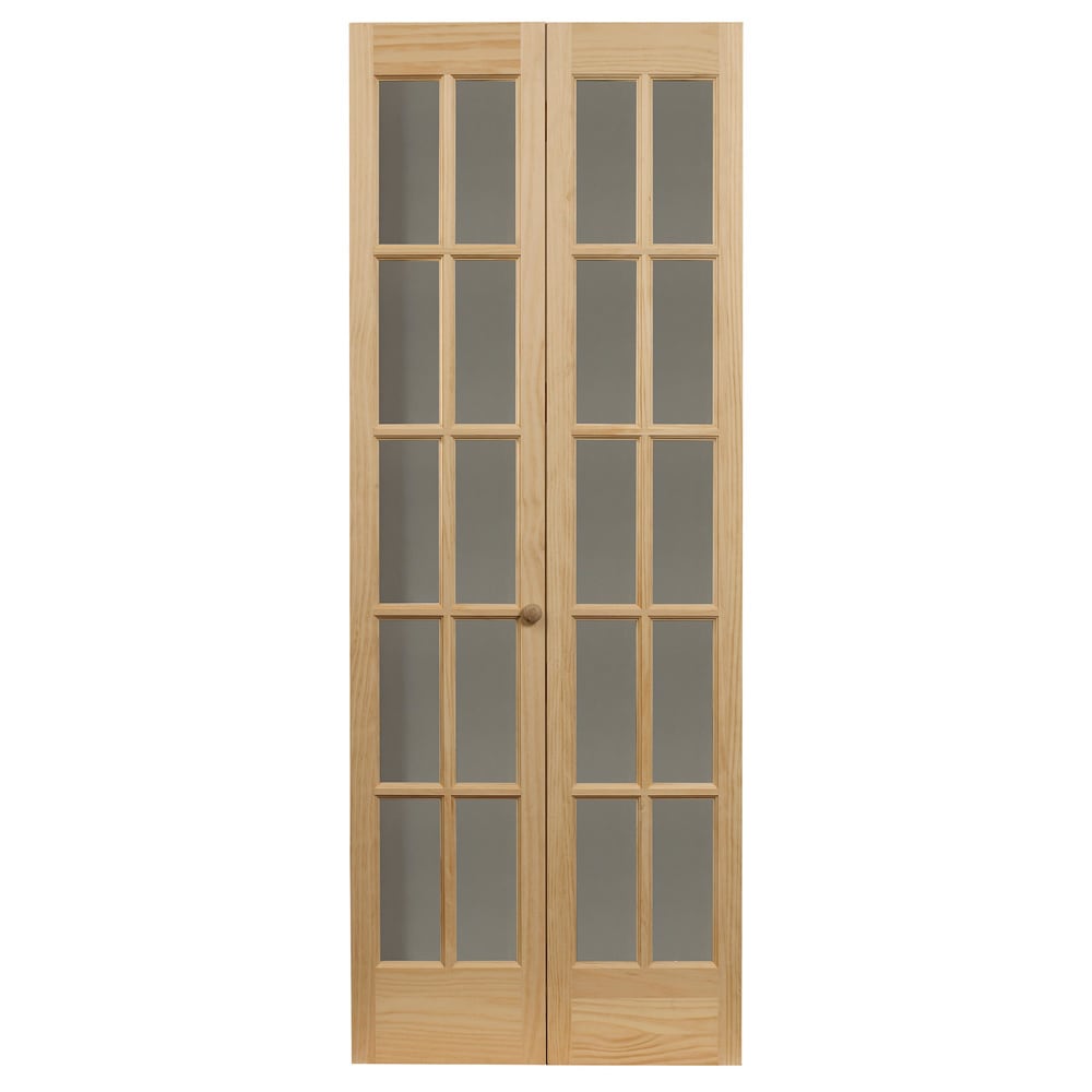AWC Traditional Divided Glass Pine Bifold Closet Door Unfinished 30 x 80