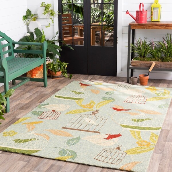 Hand-hooked Canaries Pear Green Indoor/Outdoor Area Rug - 8' x 10'