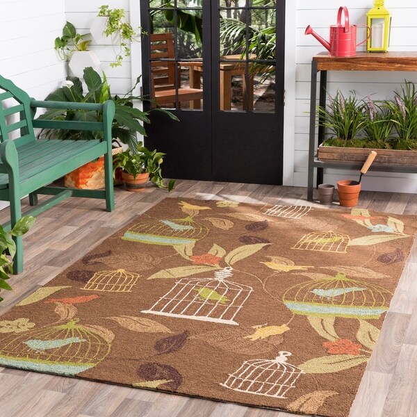 Hand-hooked Canaries Bronze Indoor/Outdoor Area Rug - 9' x 12'