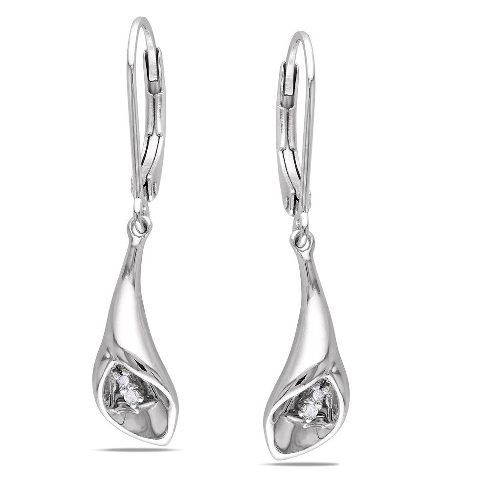 Miadora Sterling Silver Diamond Accent Calla Lily Floral Drop Leverback Earrings