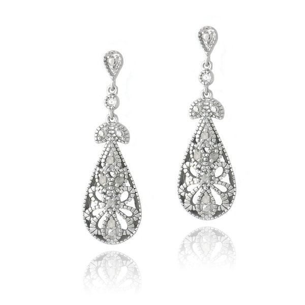 DB Designs Silver 1/10ct TDW Diamonds Filigree Teardrop Earrings (J