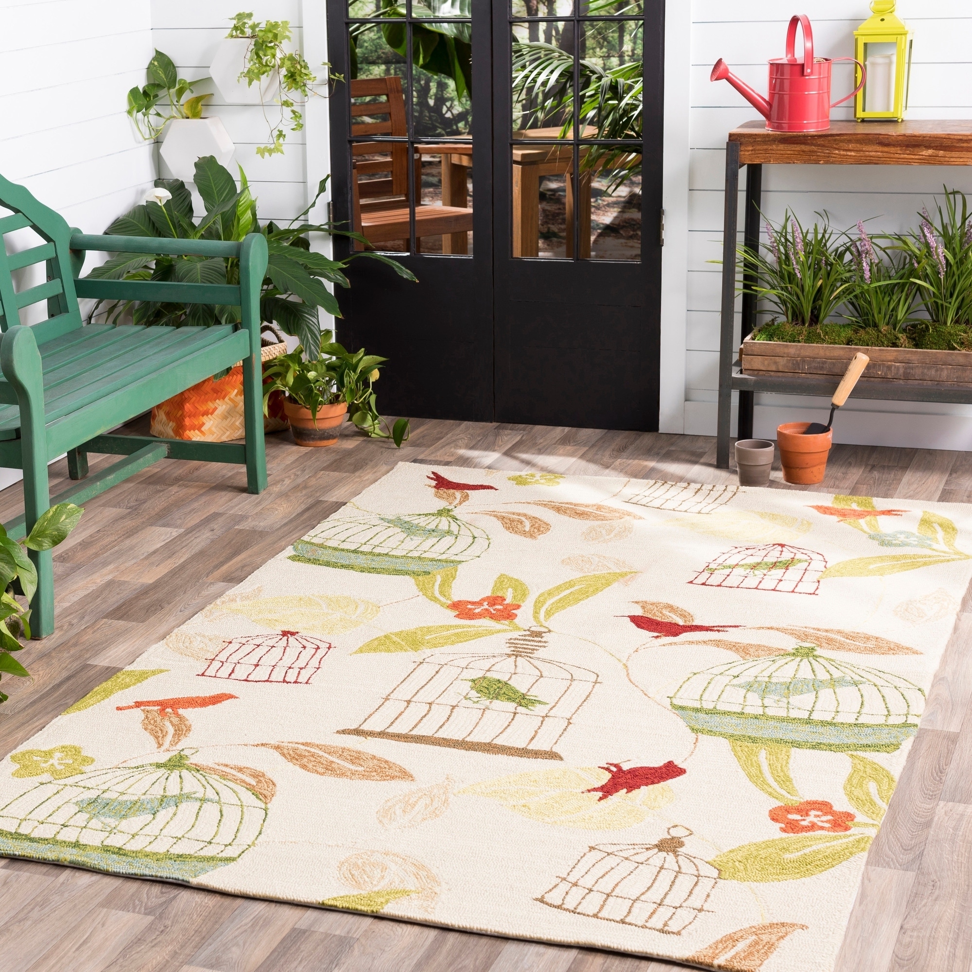 Hand hooked Canaries Antique White Indoor/outdoor Rug (9 X 12)