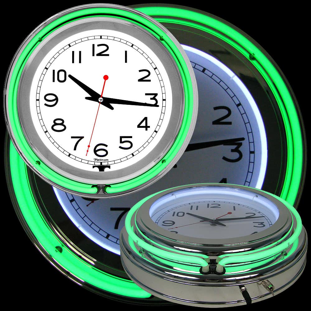 Retro Neon Wall Clock - Battery Operated Wall Clock Vintage - 14 Inch Round Analog by Lavish Home (Green and White)