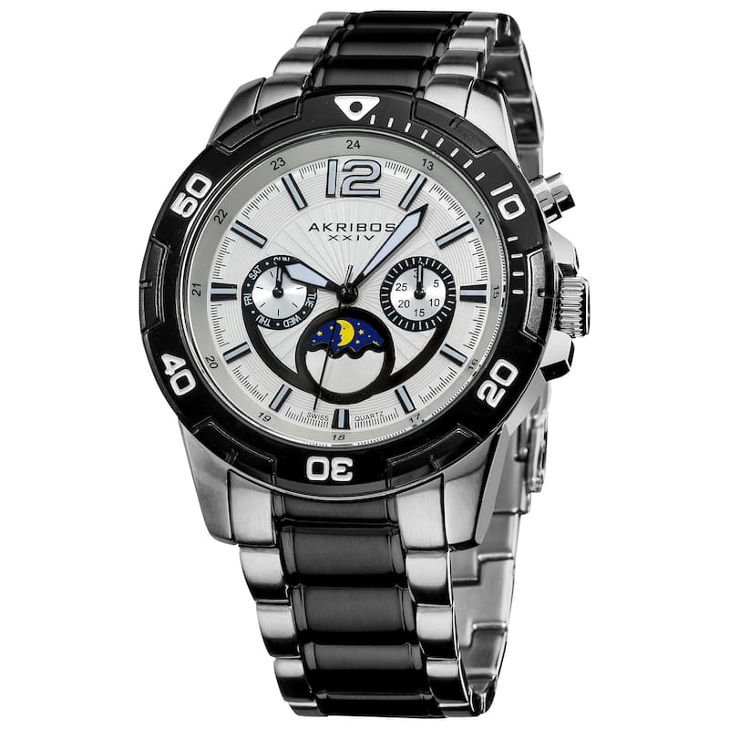 Akribos XXIV Men's Swiss Quartz Divers Multifunction Two-Tone Bracelet Watch - White