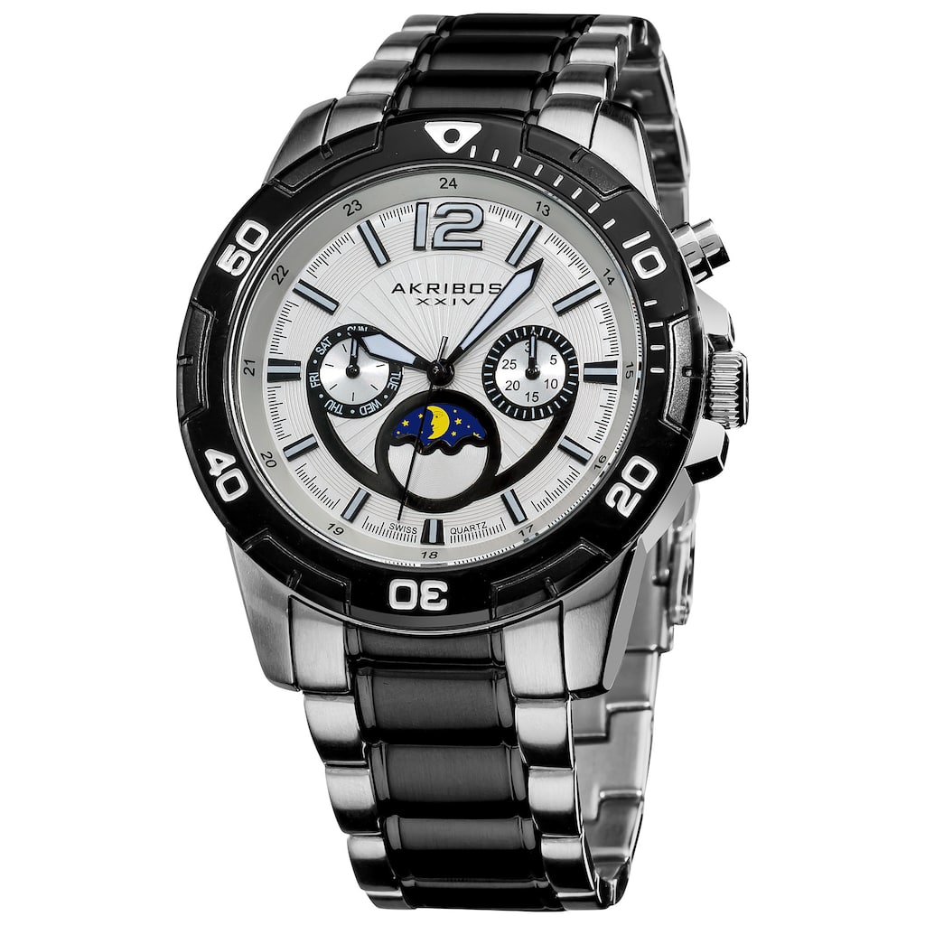 Akribos XXIV Men's Swiss Quartz Divers Multifunction Two-Tone Bracelet Watch - White