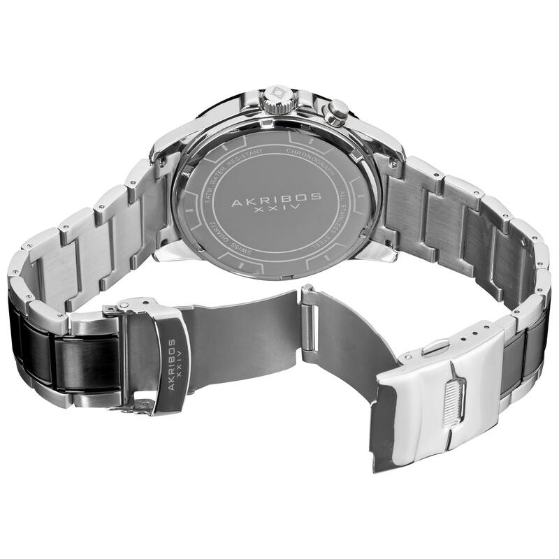 Akribos XXIV Men's Swiss Quartz Divers Multifunction Two-Tone Bracelet Watch - White