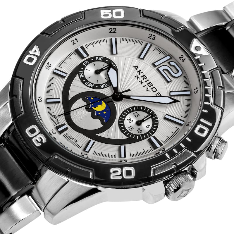 Akribos XXIV Men's Swiss Quartz Divers Multifunction Two-Tone Bracelet Watch - White