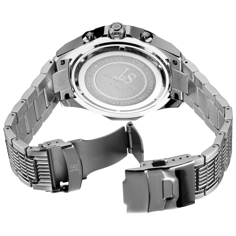 Joshua & Sons Men's Large Dial Quartz Chronograph Stainless Steel Silver-Tone Bracelet Watch