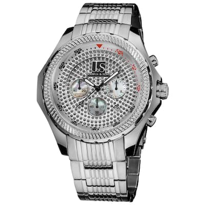 Joshua & Sons Men's Large Dial Quartz Chronograph Stainless Steel Silver-Tone Bracelet Watch