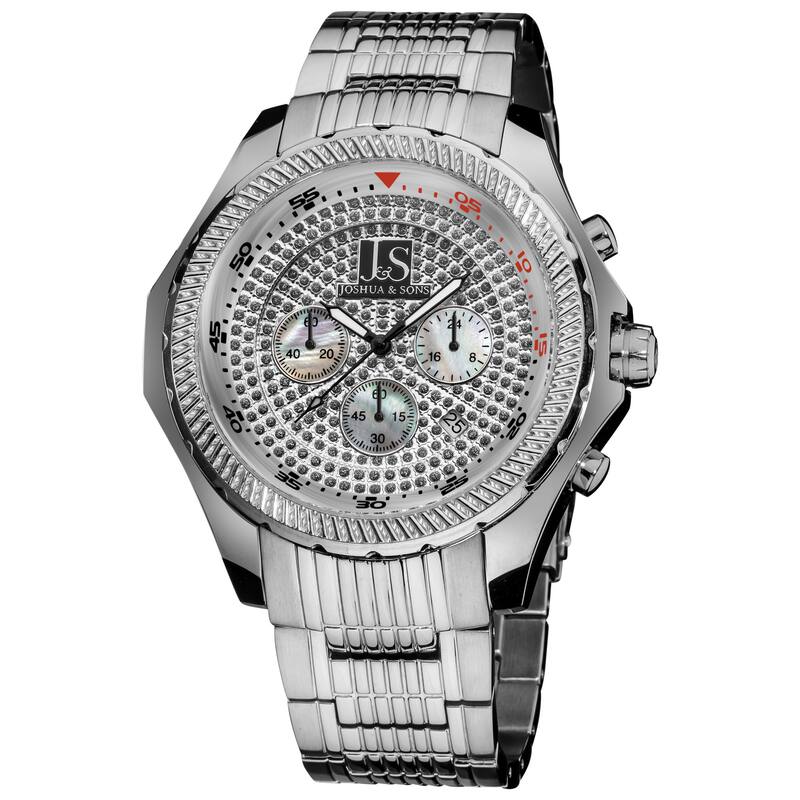 Joshua & Sons Men's Large Dial Quartz Chronograph Stainless Steel Silver-Tone Bracelet Watch
