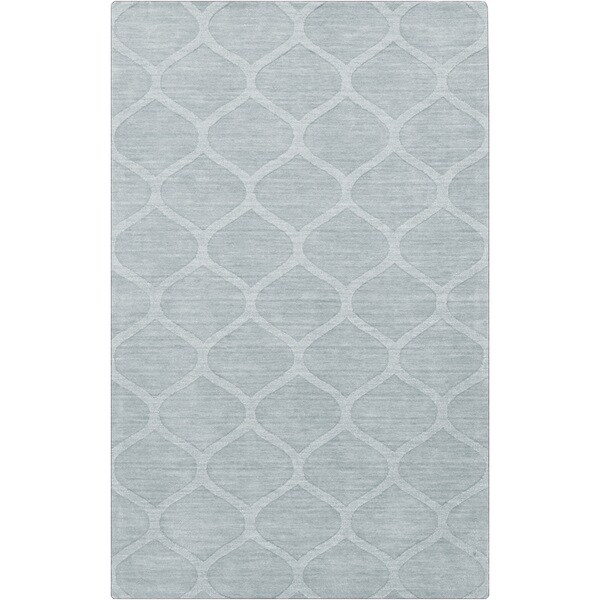 Hand-crafted Blue/Grey Lattice Wheaton Wool Area Rug - 5' x 8'