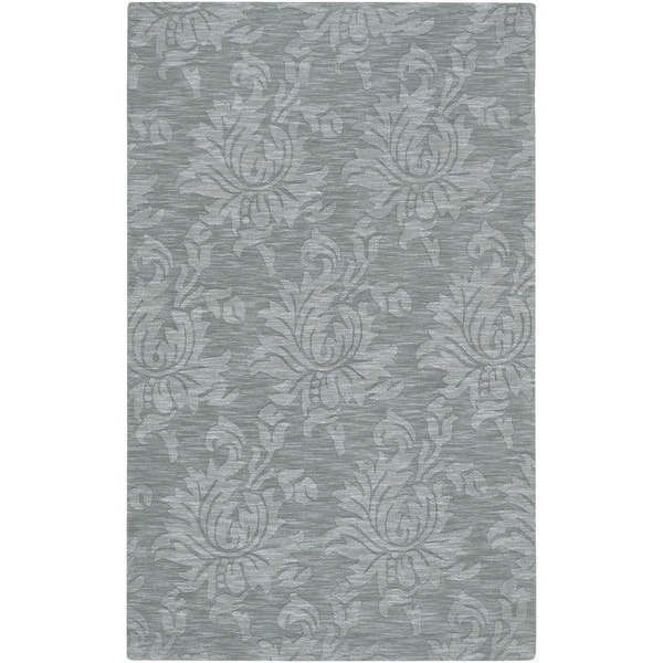 Hand-crafted Solid Blue Grey Damask Rolla Solid Wool Area Rug (9' x 13')