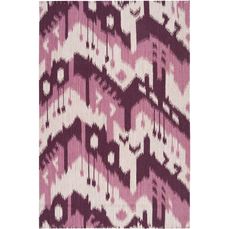 Hand-woven Ikat Iquitos Purple Wool Flatweave Area Rug - 2' x 3' - 2' x 3'