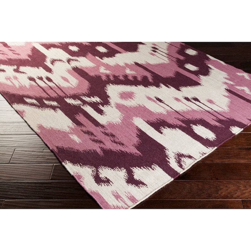 Hand-woven Ikat Iquitos Purple Wool Flatweave Area Rug - 2' x 3' - 2' x 3'