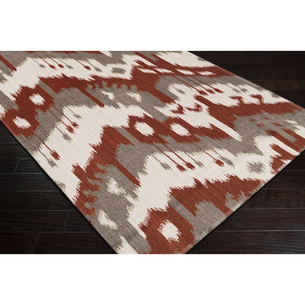 Hand-woven Ikat Pucallpa Red Wool Flatweave Rug (5' x 8')