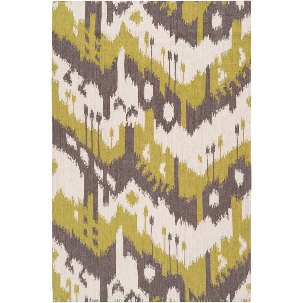 Hand-woven Ikat Cusco Green Wool Flatweave Area Rug - 8' x 11'