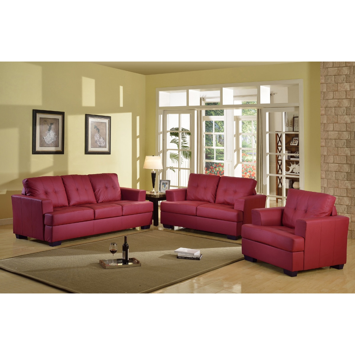 Shop Nova Red 3 Piece Living Room Set Overstock 7713053