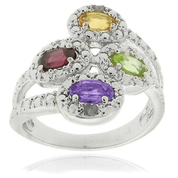 Dolce Giavonna Sterling Silver Multi gemstone and Diamond Accent Ring Dolce Giavonna Gemstone Rings