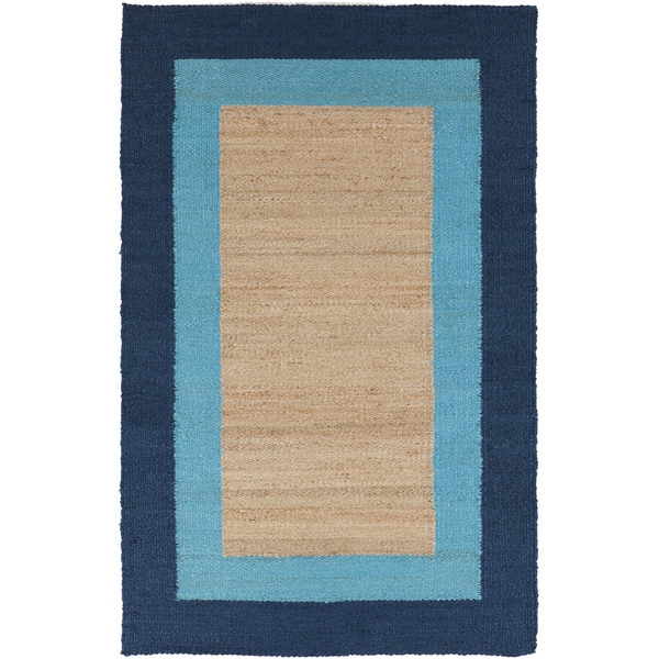 Hand woven Navy Border Natural Fiber Jute Rug (5' x 8') 5x8   6x9 Rugs