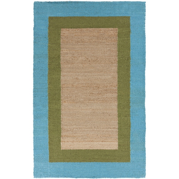 Hand woven Bright Blue Border Natural Fiber Jute Rug (2' x 3') Accent Rugs