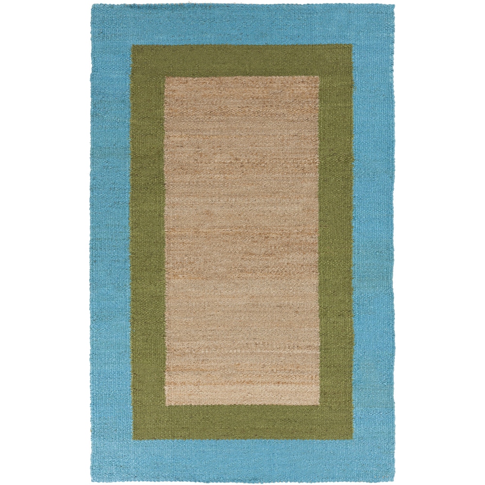 Hand woven Bright Blue Border Natural Fiber Jute Rug (2 X 3)