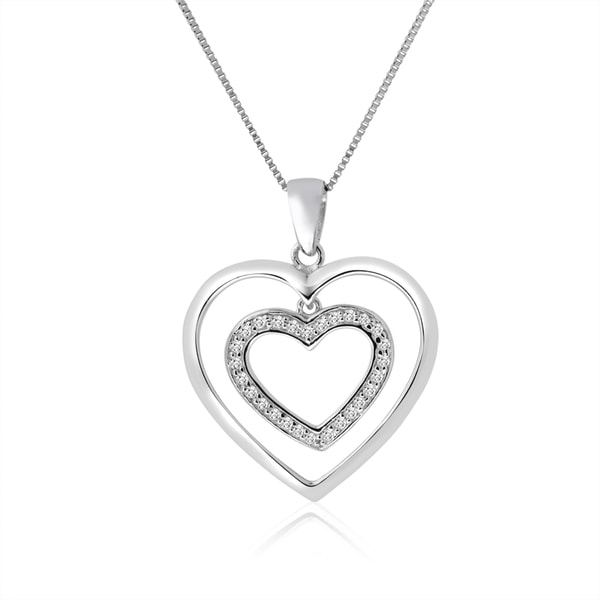 Shop 10k White Gold 1/6ct TDW Diamond Double Heart Necklace - 9'6