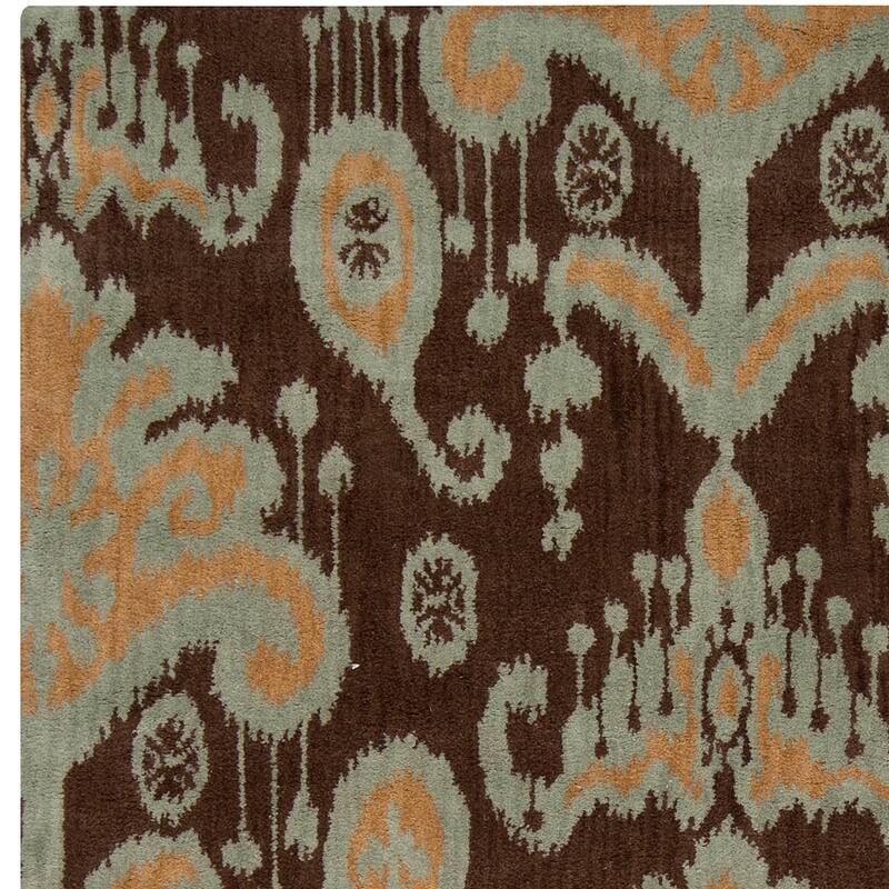 Hand-tufted Cocoa and Gold Ikat New Zealand Wool Area Rug - 9' x 13' - 9' x 13'