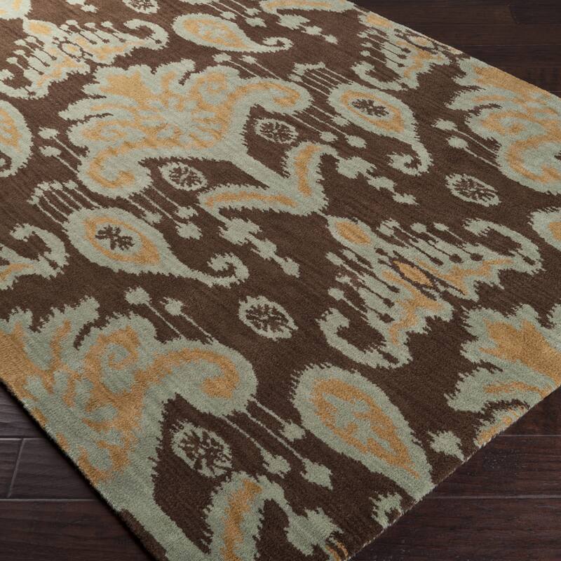Hand-tufted Cocoa and Gold Ikat New Zealand Wool Area Rug - 9' x 13' - 9' x 13'