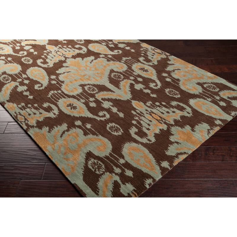 Hand-tufted Cocoa and Gold Ikat New Zealand Wool Area Rug - 9' x 13' - 9' x 13'