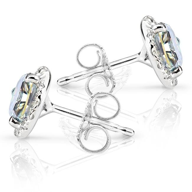 Annello by Kobelli 14k Gold 1 1/4ct TGW Round 6.5MM Moissanite (GH) and Diamond Halo Traditional Stud Earrings