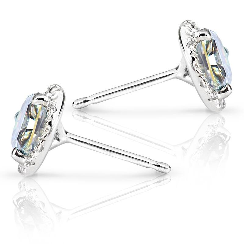 Annello by Kobelli 14k Gold 1 1/4ct TGW Round 6.5MM Moissanite (GH) and Diamond Halo Traditional Stud Earrings - White