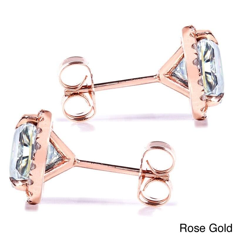 Annello by Kobelli 14k Gold 1 1/4ct TGW Round 6.5MM Moissanite (GH) and Diamond Halo Traditional Stud Earrings