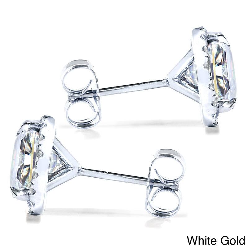 Annello by Kobelli 14k Gold 1 1/4ct TGW Round 6.5MM Moissanite (GH) and Diamond Halo Traditional Stud Earrings