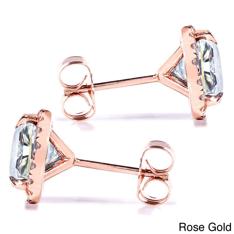 Annello by Kobelli 14k Gold 1 1/4ct TGW Round 6.5MM Moissanite (GH) and Diamond Halo Traditional Stud Earrings