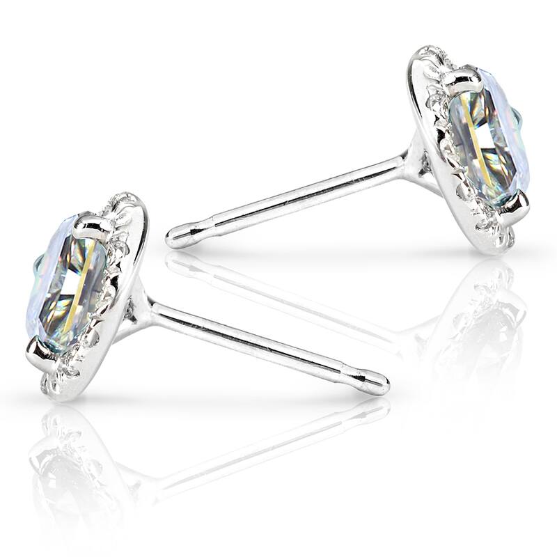 Annello by Kobelli 14k Gold 1 1/4ct TGW Round 6.5MM Moissanite (GH) and Diamond Halo Traditional Stud Earrings