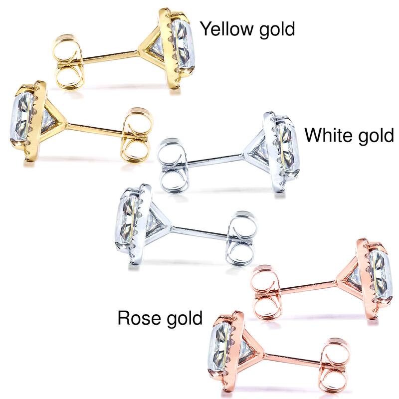 Annello by Kobelli 14k Gold 1 1/4ct TGW Round 6.5MM Moissanite (GH) and Diamond Halo Traditional Stud Earrings