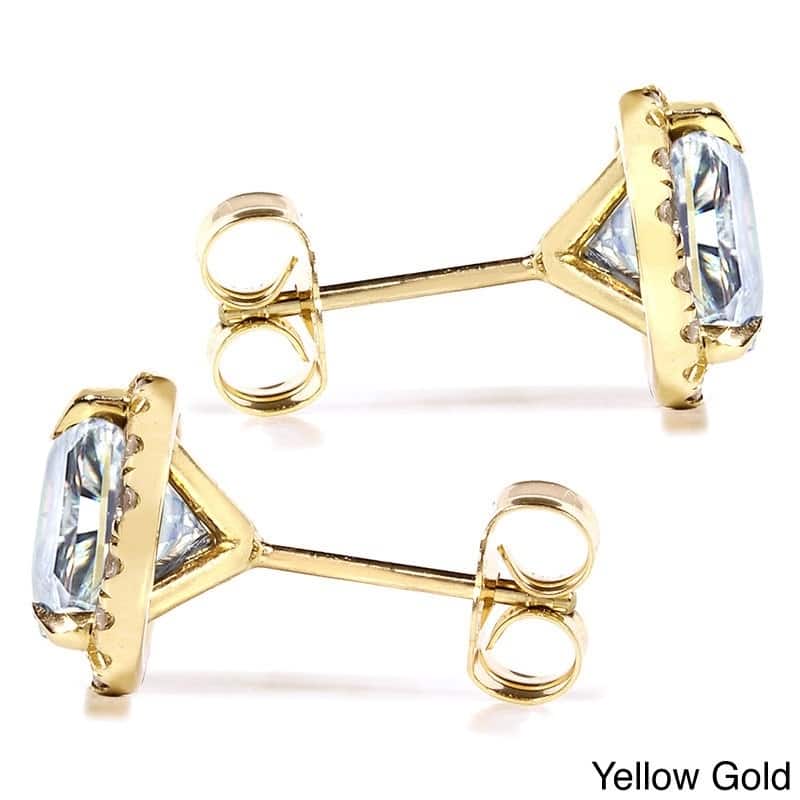 Annello by Kobelli 14k Gold 1 1/4ct TGW Round 6.5MM Moissanite (GH) and Diamond Halo Traditional Stud Earrings